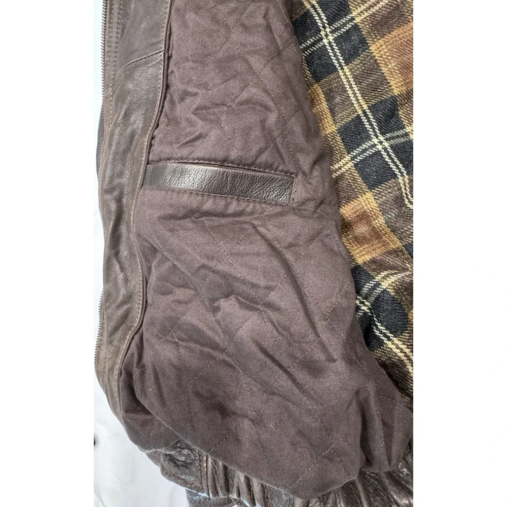 VTG 80s RARE St Johns Bay Brown Leather Jacket XL Flannel‎ Blanket Lined RN93677